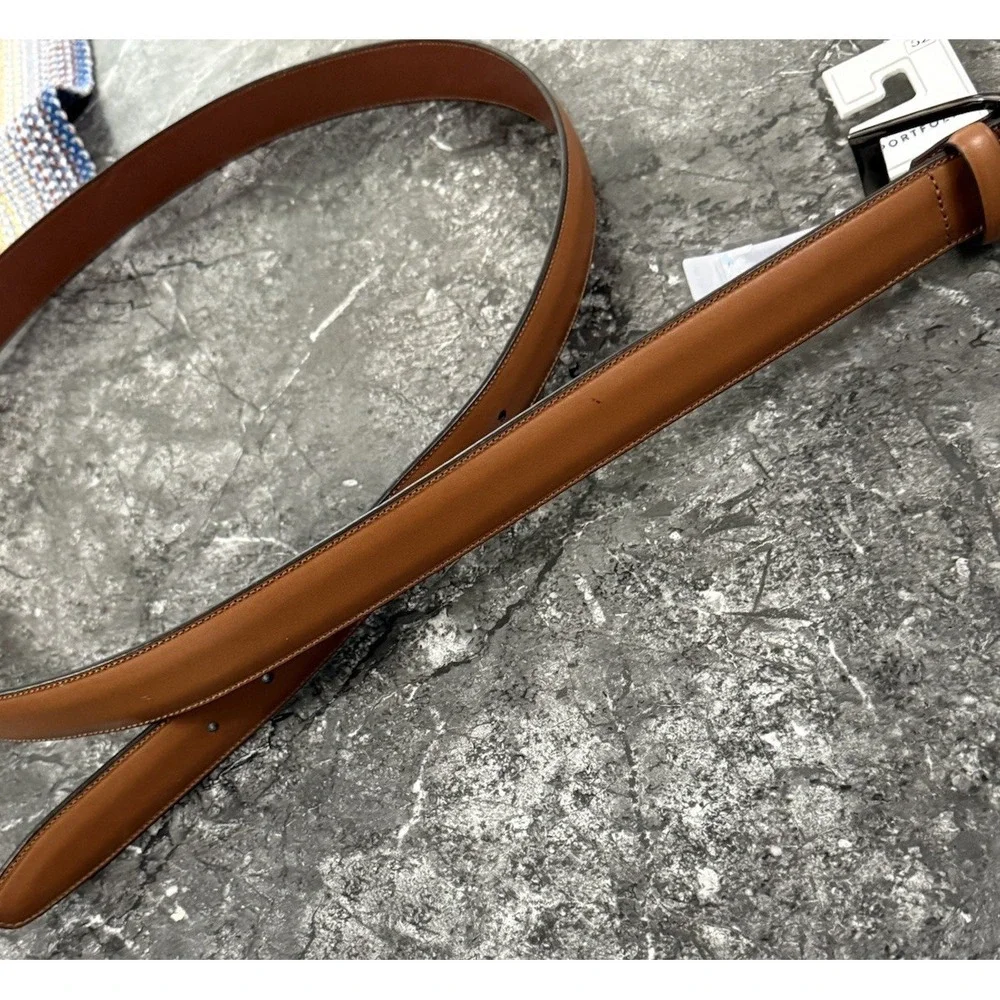 Perry Ellis Portfolio Mens Full Grain Cowhide Leather Belt IP32030K Brown Sz 52